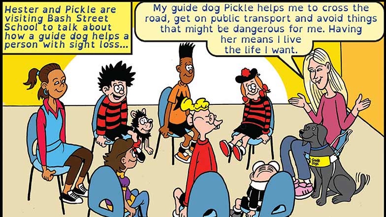 A section of the digital comic story, which shows some of the characters talking in a classroom.