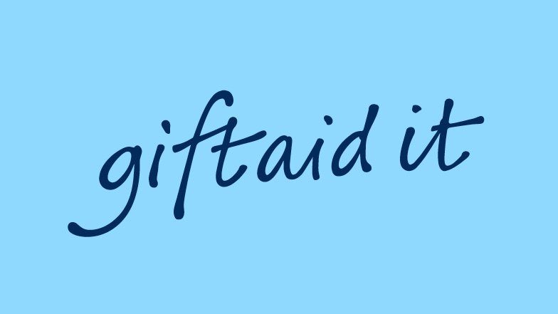 Gift Aid logo on a light blue background