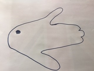 A drawing of a child's hand made to look like a fish
