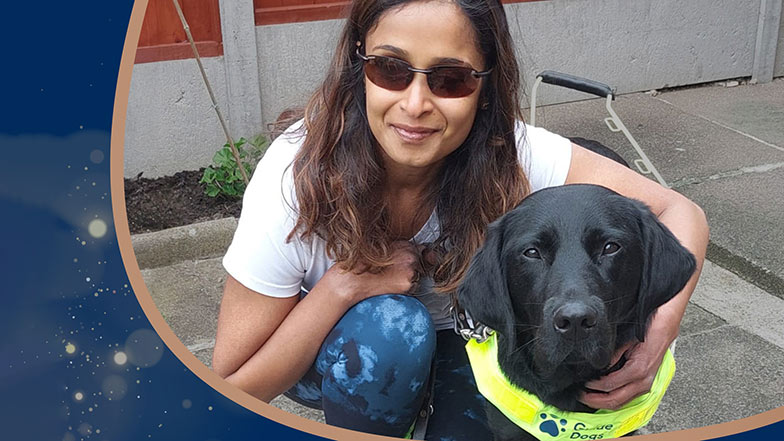 Jaina Mistry with her guide dog