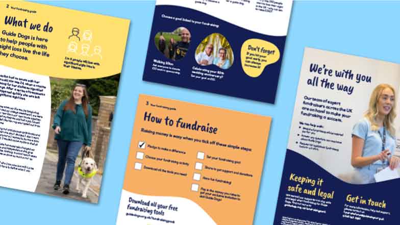 Pages from the Guide Dogs Fundraising Guide.