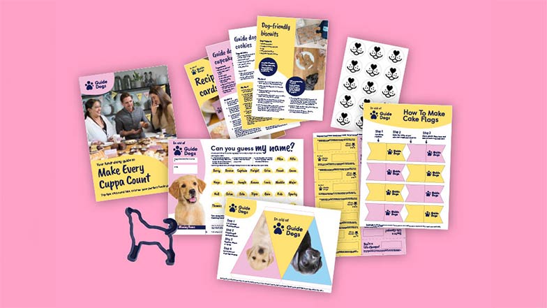 Collage of resources in the Make Every Cuppa Count fundraising pack.