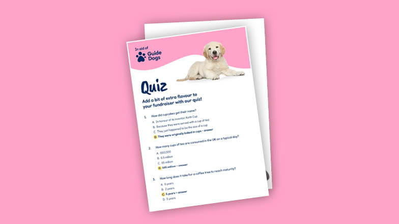 Image of a Make Every Cuppa Count quiz which is on a pink background.