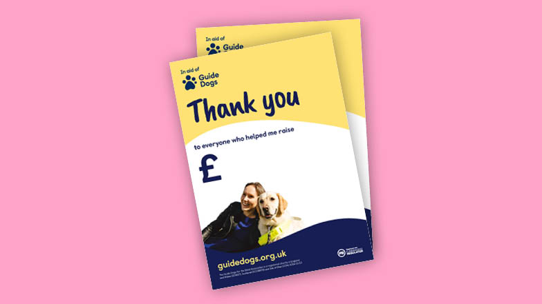 Image of two Guide Dogs thank you posters on a pink background. 