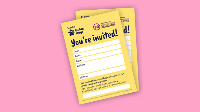 Image of two fundraising invitations, with a pink background.