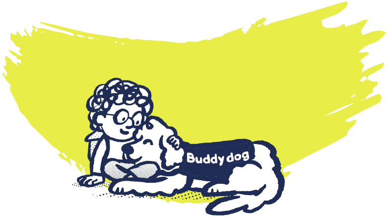 An illustration of a Guide Dogs buddy dog with their owner