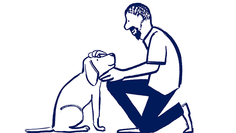 Illustration of dog owner stroking their dog