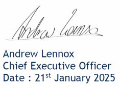 Andrew Lennox CEO signature dated 21 January 2025