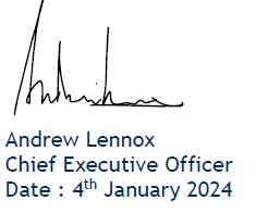 Andrew Lennox CEO signature dated 4 January 2024