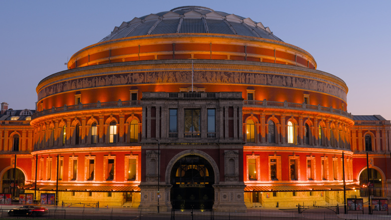 Royal Albert Hall lit up at night