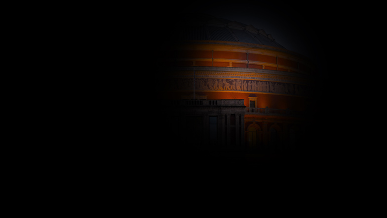 Royal Albert Hall lit up at night as seen by someone with tunnel vision