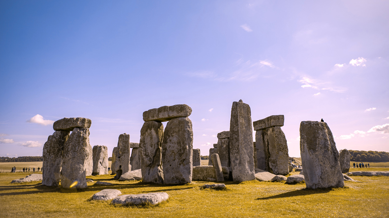 Stonehenge on a sunny day as seen by someone with deuteranopia