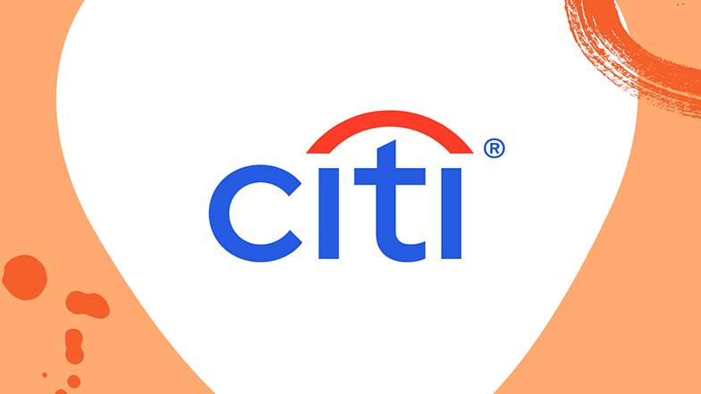 A blue and red Citi partner logo on a white background with orange paint splats