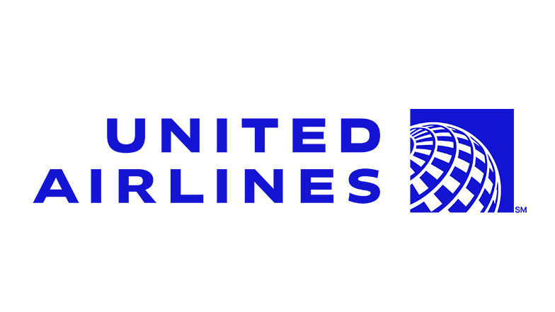 A blue United Airlines logo on a white background