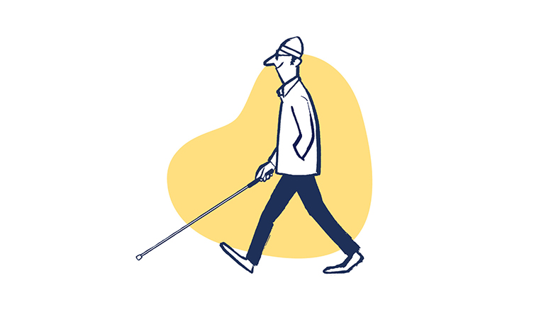 Illustration of a man walking with a long cane 