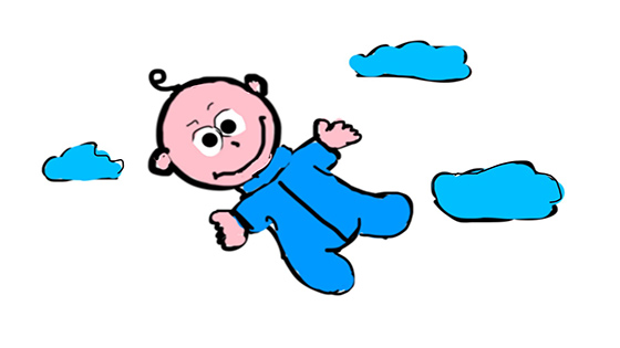 An illustration of a baby in the sky with clouds