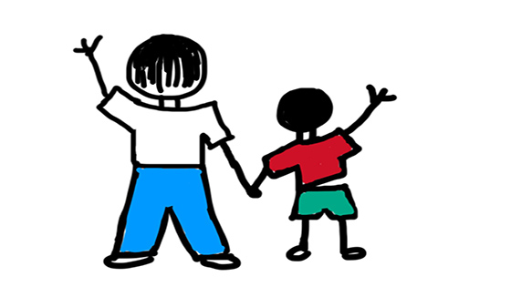 An illustration of a man and boy waving goodbye