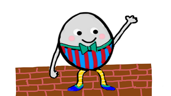 An illustration of Humpty Dumpty sitting on a wall