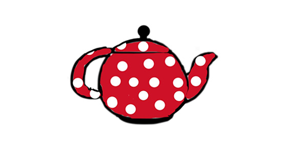 An illustration of a red teapot with white spots