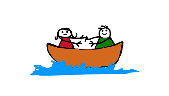 An illustration of two people in a rowing boat