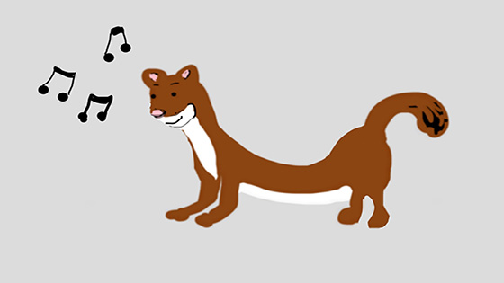 An illustration of a weasel with music notes around it