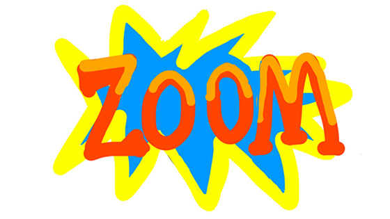 The word 'zoom' with an explosion behind it