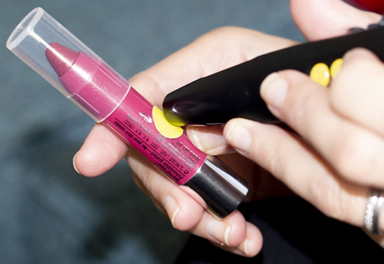 A PenFriend scanning a label on lipstick