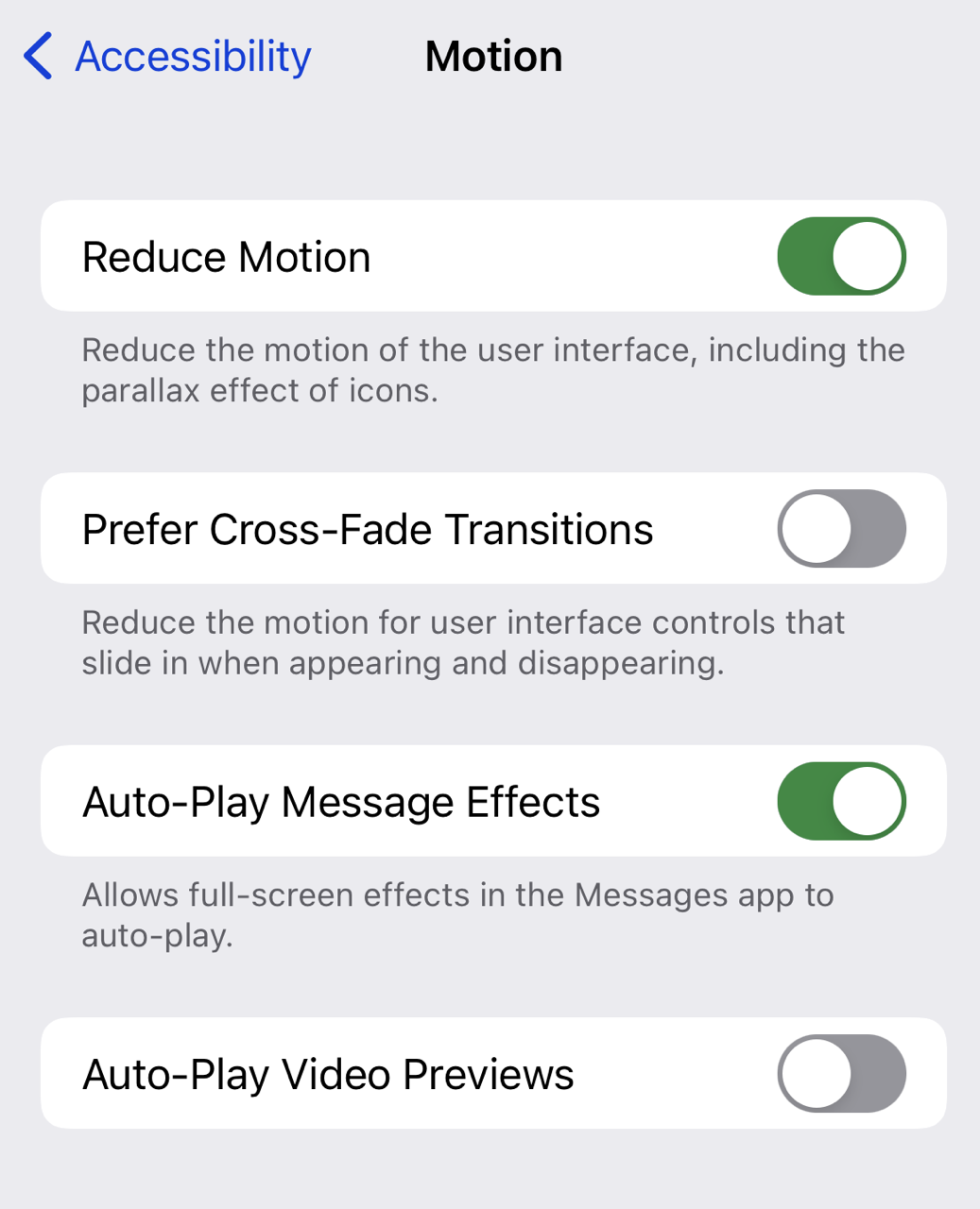 An iPhone screen showing the motion control options