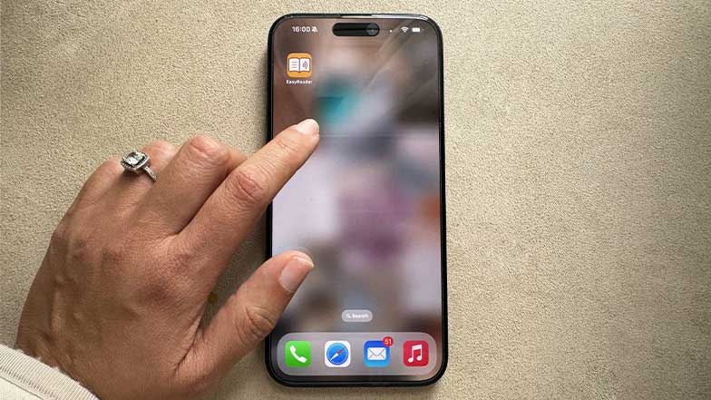 An image of an iPhone showing the Dolphin EasyReader app.