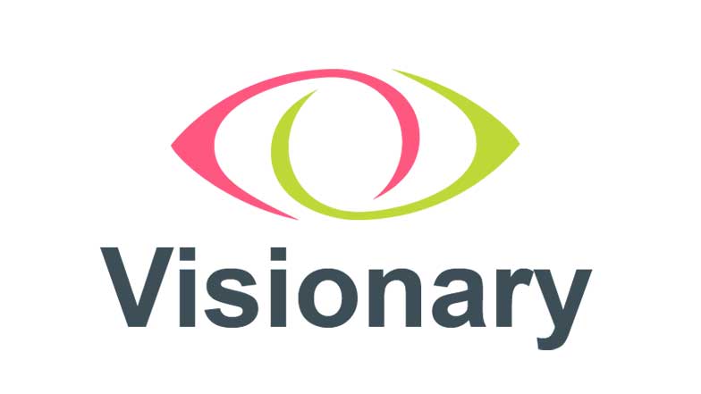 A logo of Visionary, two eye swirls making an eye.